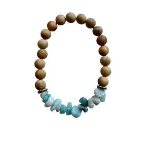 New Healing Stone Sandalwood Bead Amazonite Chip Bracelet Natural Stretch Calm
